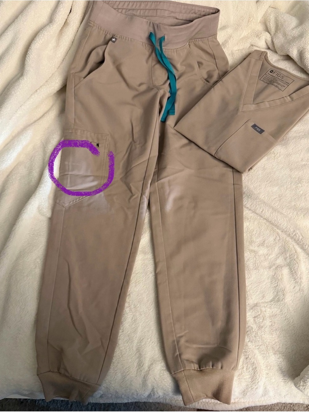 FIGS Womens Tan Drawstring Jogger Pants and Katarina top xxs both petite pants